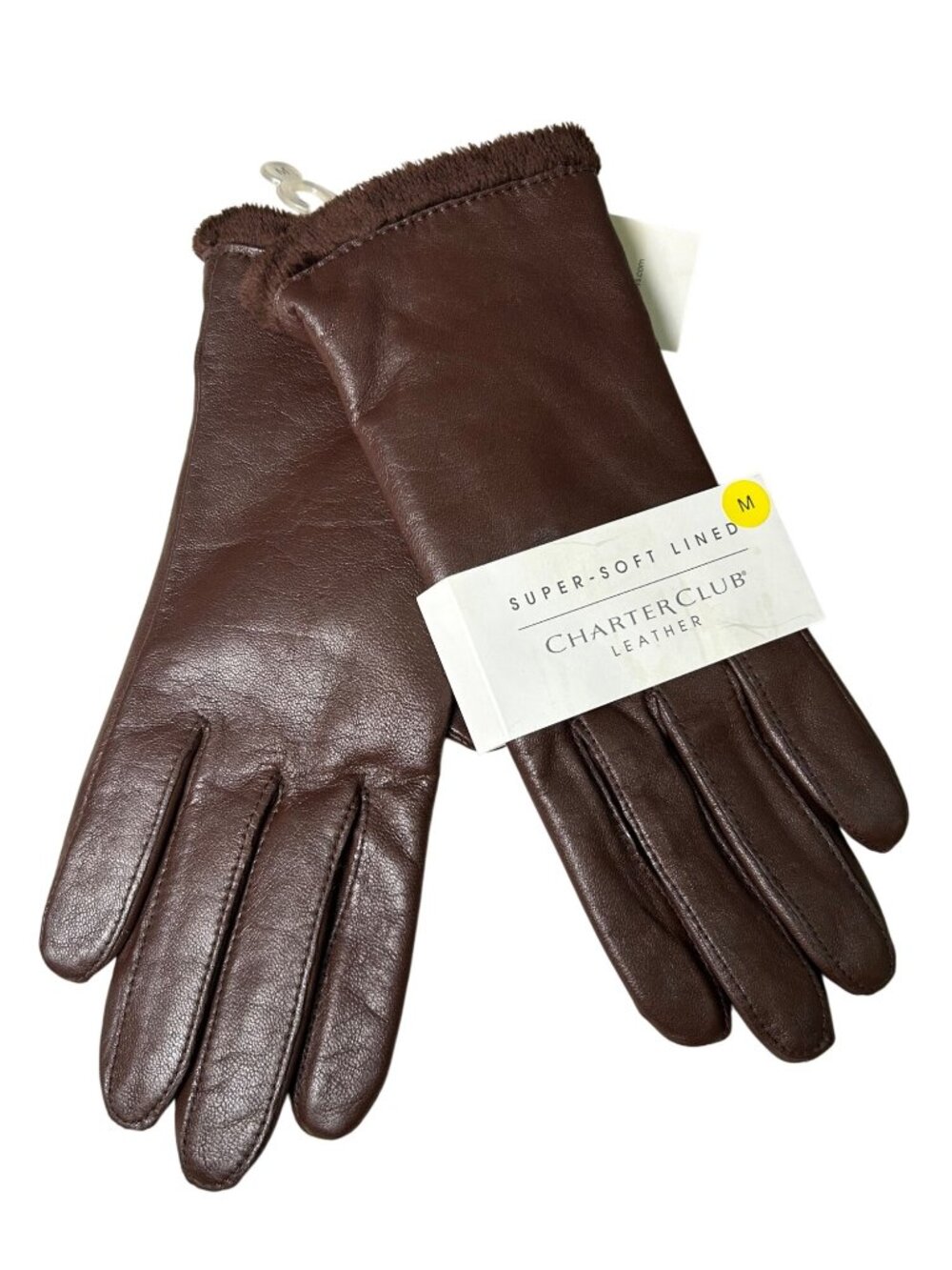 NEW Charter Club Brown Leather Gloves Women's M Super Soft Microfur Lined NWT